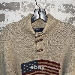 NICE! Heavy Vintage Polo Ralph Lauren USA Flag Linen Knit Sweater LARGE