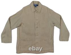NWOT Vintage Ralph Lauren Polo 100% Linen Tan Mens Full Button Work Coat Jacket