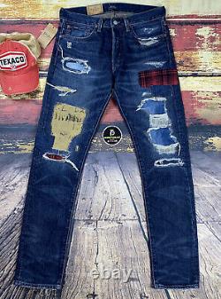 NWT Mens 30x32 Polo Ralph Lauren Jeans Sullivan Slim Vtg Distressed Patchwork