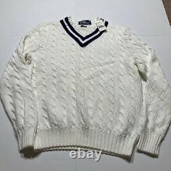 NWT Vintage Polo Ralph Lauren Tennis Sweater Small Navy Blu & White Cable Knit