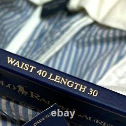 NWT Vintage Polo Ralph Lauren White Blue Seersucker Stripe Pants 40X30 40W 30L