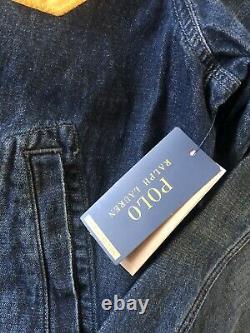 New Polo Ralph Lauren Varsity Vintage Style Denim Jean Jacket Men's Size Large