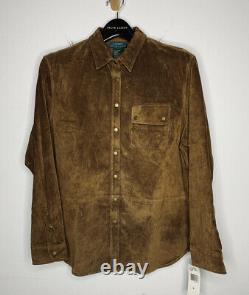 New Ralph Lauren Brown Leather Shirt Jacket Polo RRL Cowboy VTG Western Suede ML