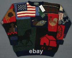 New Vintage Ralph Lauren Country RL89 Sweater Large Patchwork Stadium Bear Polo
