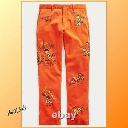 POLO RALPH LAUREN Mens Orange Corduroy Pants with Vintage Graphics 32x32 NWT