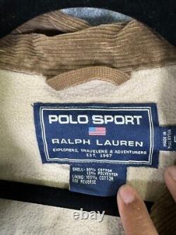 POLO RALPH LAUREN SPORTS Jacket Men Large Brown CORDUROY LINED BOMBER Y2K 90S