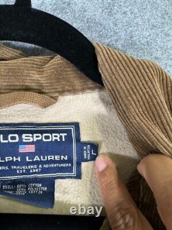 POLO RALPH LAUREN SPORTS Jacket Men Large Brown CORDUROY LINED BOMBER Y2K 90S