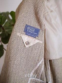 POLO RALPH LAUREN VTG Herringbone Silk Linen Blend Sport Coat 38S Made In USA