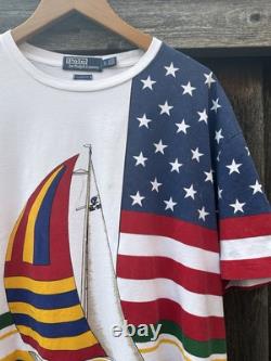 POLO RALPH LAUREN vintage Limited Edition Cp-93 T-shirt In Sailboat Print Large