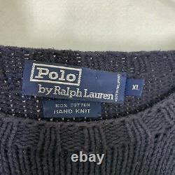 POLO Ralph Lauren Mens Sit Down Bear XL Hand Knit Sweater Vintage USA Flag 90s