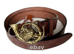 POLO Ralph Lauren Rare Vintage Leather Belt-FOX AND BUGLE BUCKLE -Size 32