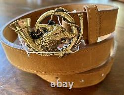 POLO Ralph Lauren Rare Vintage Leather Belt-FOX AND BUGLE BUCKLE -Size 32