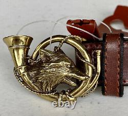 POLO Ralph Lauren Rare Vintage Leather Belt-FOX AND BUGLE BUCKLE -Size 32