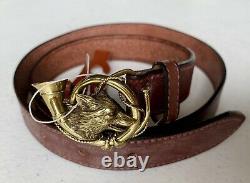 POLO Ralph Lauren Rare Vintage Leather Belt-FOX AND BUGLE BUCKLE -Size 32