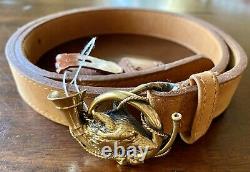 POLO Ralph Lauren Rare Vintage Leather Belt-FOX AND BUGLE BUCKLE -Size 32