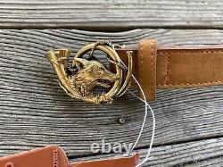 POLO Ralph Lauren Rare Vintage Leather Belt-FOX AND BUGLE BUCKLE -Size 32