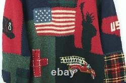 POLO Ralph Lauren VTG M Wool Hand Knit Sweater UNIQUE Liberty USA Firetruck 02