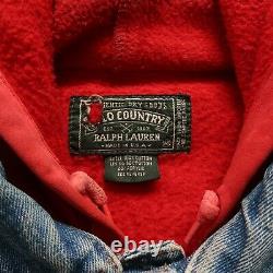 Polo Country Ralph Lauren Denim Trucker Jacket Hoodie Sweatshirt Made in USA Vtg