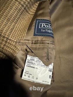 Polo Ralph Lauren 46R Blazer Jacket RRL Brown Houndstooth Cashmere VTG Coat XL