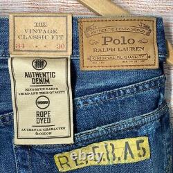 Polo Ralph Lauren Authentic Denim Vintage Classic Fit Patchwork Distressed 34/30