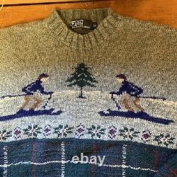 Polo Ralph Lauren Black Label VTG hand knit wool men's sweater XL skier Motif