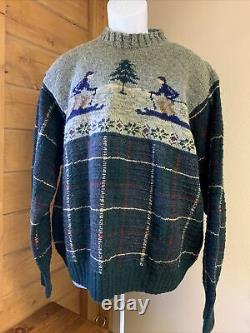 Polo Ralph Lauren Black Label VTG hand knit wool men's sweater XL skier Motif