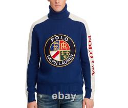 Polo Ralph Lauren Blue Vtg Retro Wool Crest Intarsia Ski Turtleneck Knit Sweater