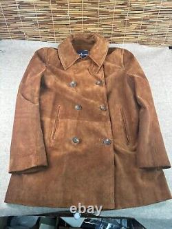 Polo Ralph Lauren Brown Suede Leather Lined Peacoat RARE! Vintage