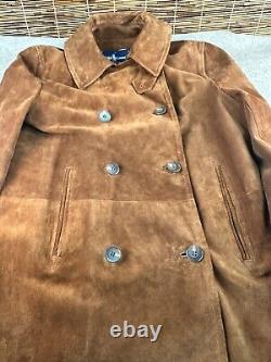 Polo Ralph Lauren Brown Suede Leather Lined Peacoat RARE! Vintage