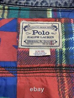 Polo Ralph Lauren Denim Indian Lined Jacket VTG RRL Aztec Navajo Patchwork Shirt