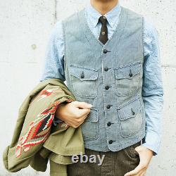 Polo Ralph Lauren Double Rl Rrl Indigo Hickory Striped Railman Work Vest $290+