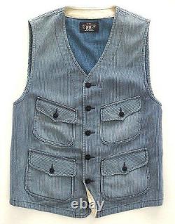 Polo Ralph Lauren Double Rl Rrl Indigo Hickory Striped Railman Work Vest $290+