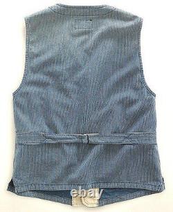 Polo Ralph Lauren Double Rl Rrl Indigo Hickory Striped Railman Work Vest $290+