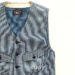 Polo Ralph Lauren Double Rl Rrl Indigo Hickory Striped Railman Work Vest $290+