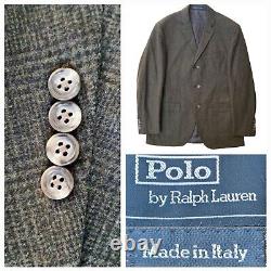 Polo Ralph Lauren Italy Sport Coat 40R Gray 2 Button Tweed Suit Jacket Vintage