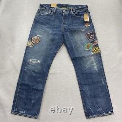 Polo Ralph Lauren Jeans Mens 36x32 Vintage Classic Fit Patches Distressed Denim