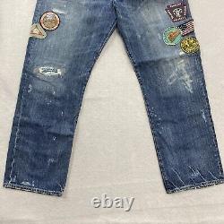 Polo Ralph Lauren Jeans Mens 36x32 Vintage Classic Fit Patches Distressed Denim