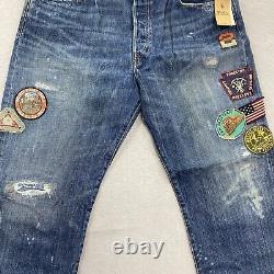 Polo Ralph Lauren Jeans Mens 36x32 Vintage Classic Fit Patches Distressed Denim