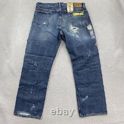 Polo Ralph Lauren Jeans Mens 36x32 Vintage Classic Fit Patches Distressed Denim