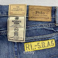 Polo Ralph Lauren Jeans Mens 36x32 Vintage Classic Fit Patches Distressed Denim