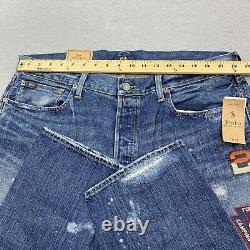 Polo Ralph Lauren Jeans Mens 36x32 Vintage Classic Fit Patches Distressed Denim