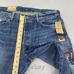 Polo Ralph Lauren Jeans Mens 36x32 Vintage Classic Fit Patches Distressed Denim