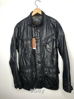 Polo Ralph Lauren Large Black Wax Coated Oil RRL Biker Military VTG Leather XL