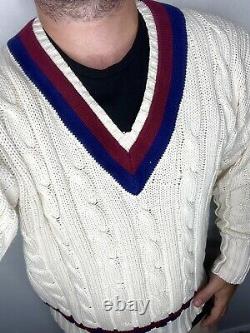 Polo Ralph Lauren Large Cable Cricket Sweater Wimbledon RRL 90s VtG White Stripe