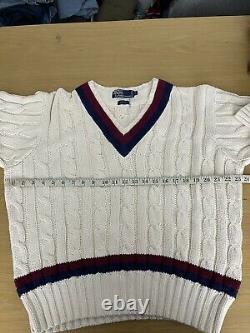 Polo Ralph Lauren Large Cable Cricket Sweater Wimbledon RRL 90s VtG White Stripe