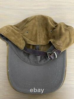 Polo Ralph Lauren Leather Suede Hat Tweed Brown Cap RRL Hunting Rugged VTG Rugby