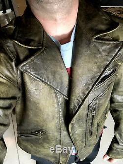 Polo Ralph Lauren Medium Leather Distressed Jacket RRL Coat VTG Biker Moto Grey