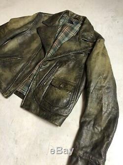 Polo Ralph Lauren Medium Leather Distressed Jacket RRL Coat VTG Biker Moto Grey