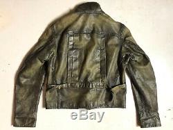 Polo Ralph Lauren Medium Leather Distressed Jacket RRL Coat VTG Biker Moto Grey