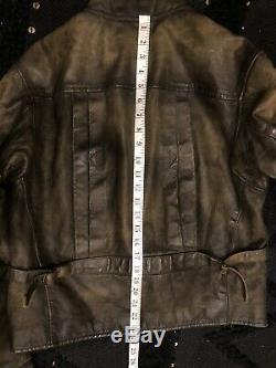 Polo Ralph Lauren Medium Leather Distressed Jacket RRL Coat VTG Biker Moto Grey